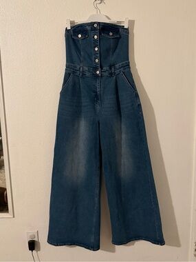 Flying Tomato Strapless Wide Leg Denim Jumpsuit Denim SZ Large
